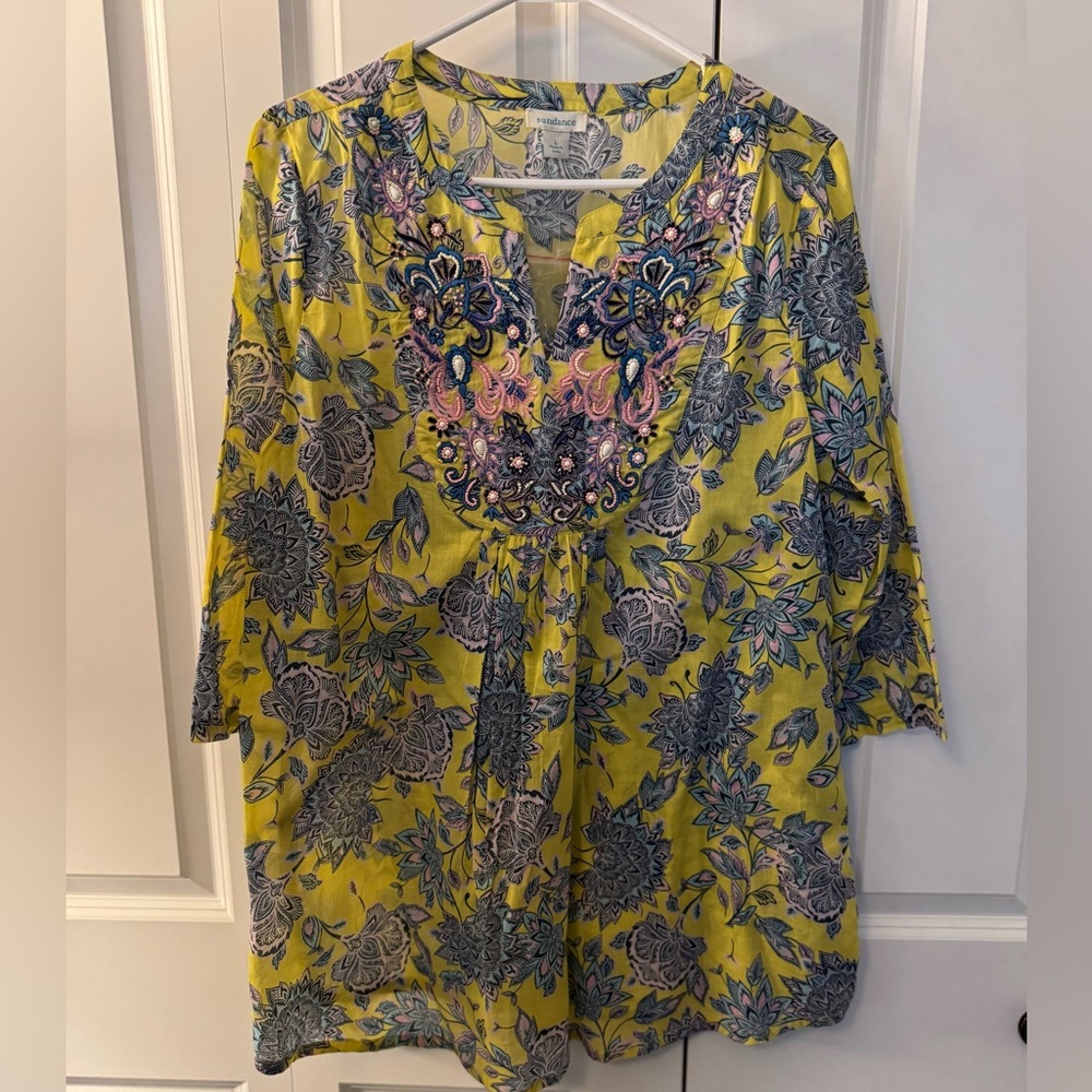 Sundance Yellow Tunic with Blue and Pink Beadwork